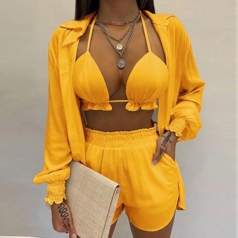 Design Gradient Ombre Tie-Dye Two-Piece Set with Ruffled Crop Top and Shorts - 14