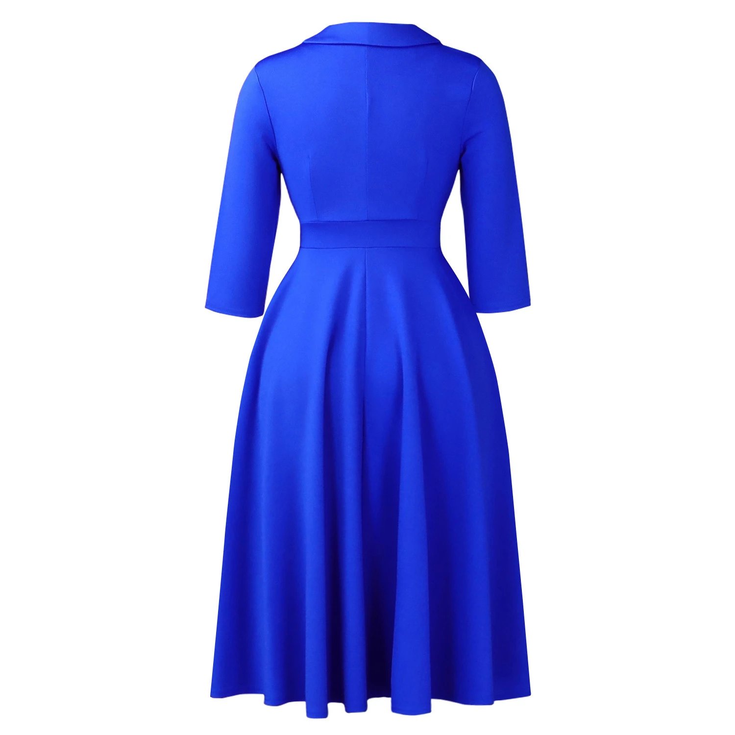 Design Wrap Front Midi Dress with Pearl Brooch in Navy - 70