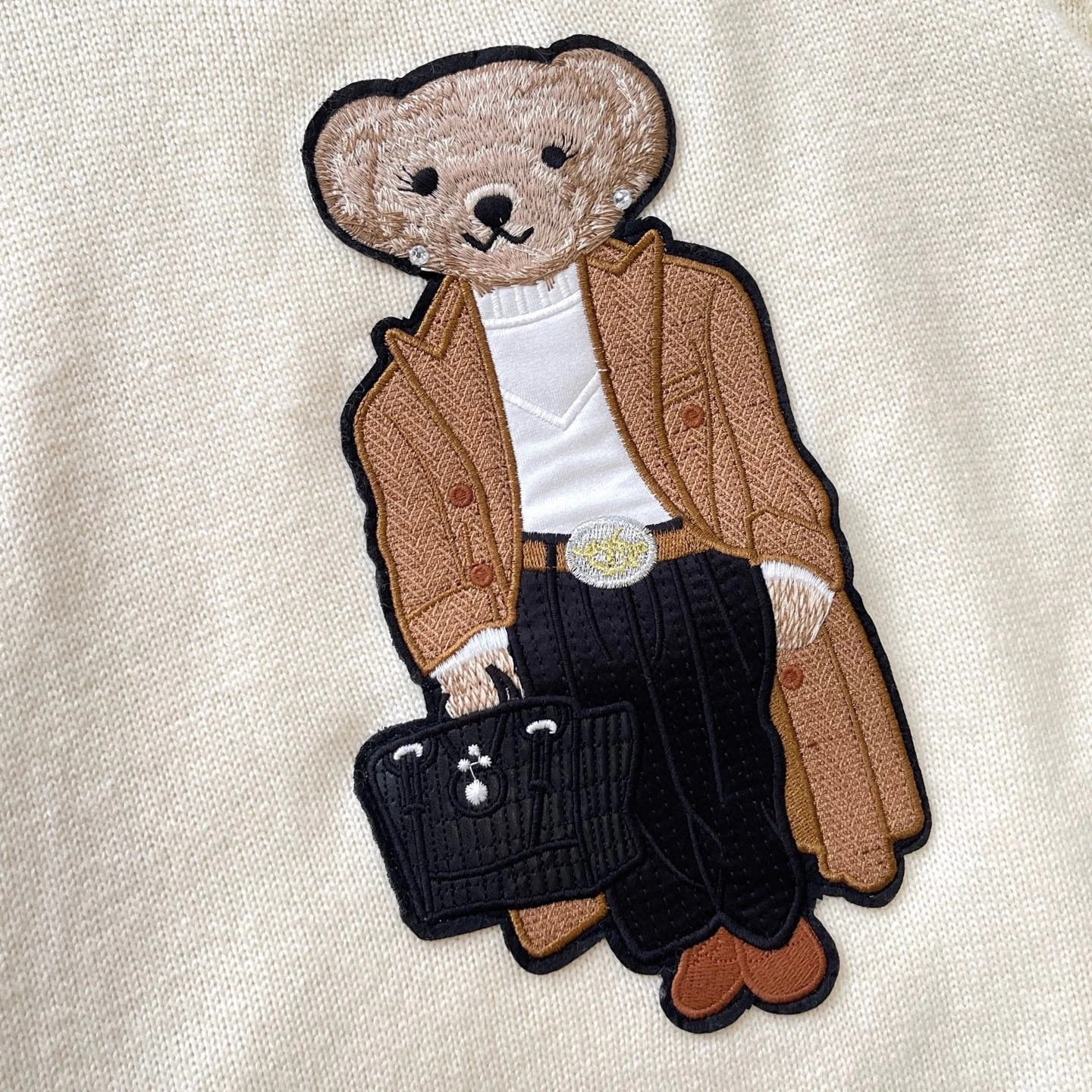 Design Bear Embroidered Crewneck Sweater Beige - 4