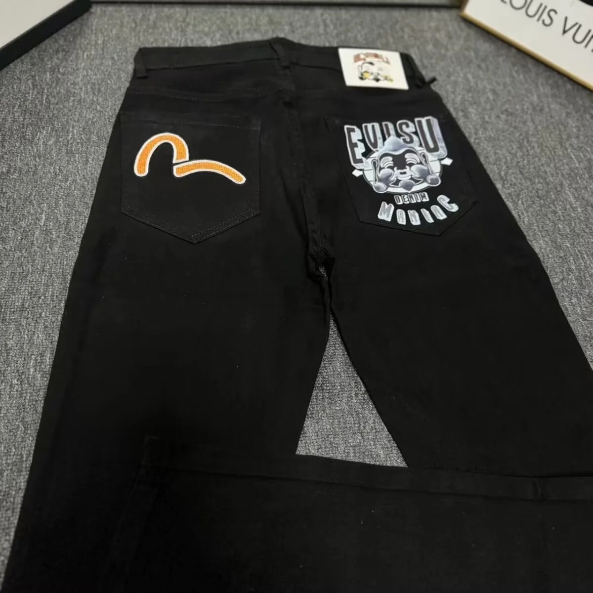 Evisu Fuji Logo Embroidered Black Denim Jeans - 6