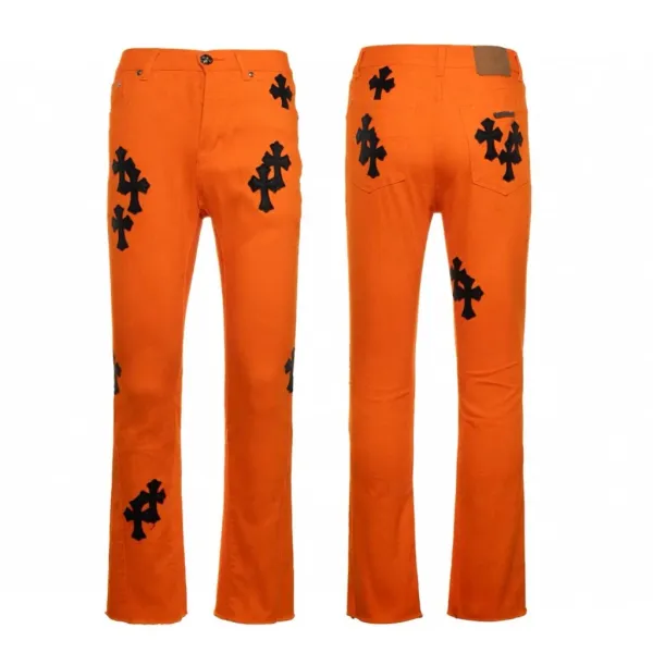 Chrome Hearts Cross Embroidered Orange Jeans - 1
