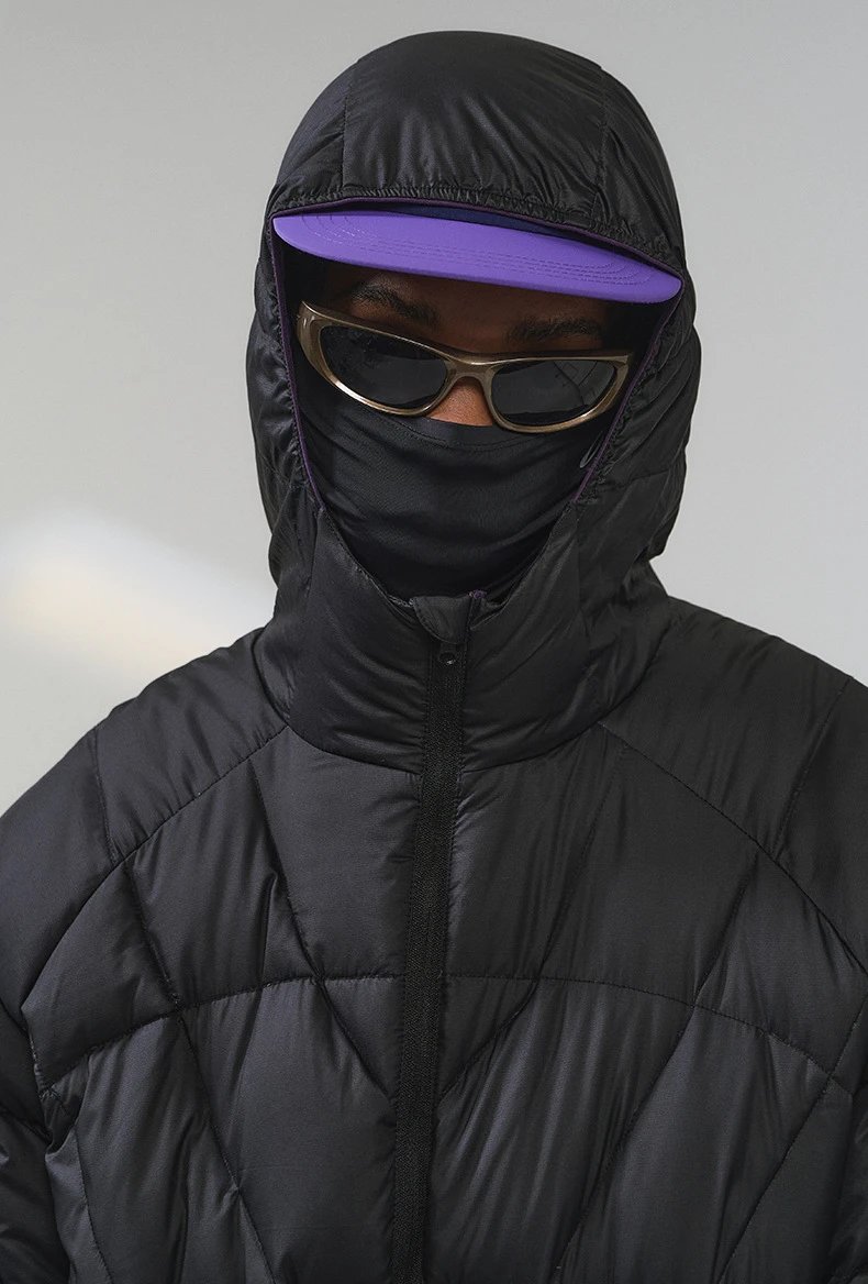 Design Quilted Hooded Puffer Jacket Black Down Jacket - 38