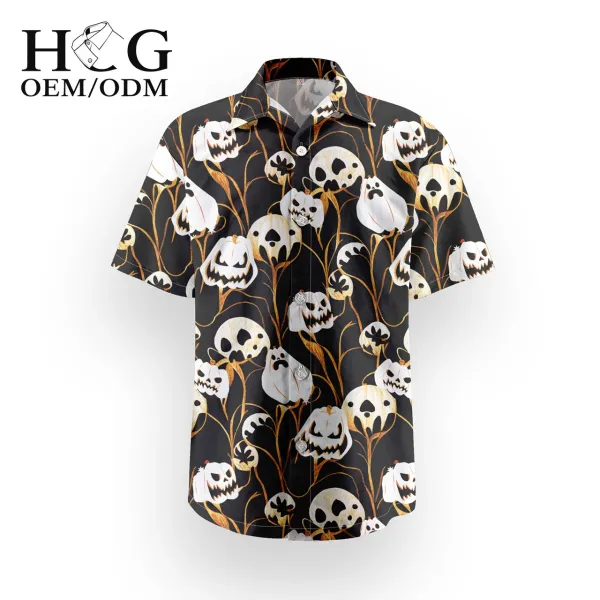 Design H&G Halloween Skull Print Short-Sleeve Button-Up Shirt - 1
