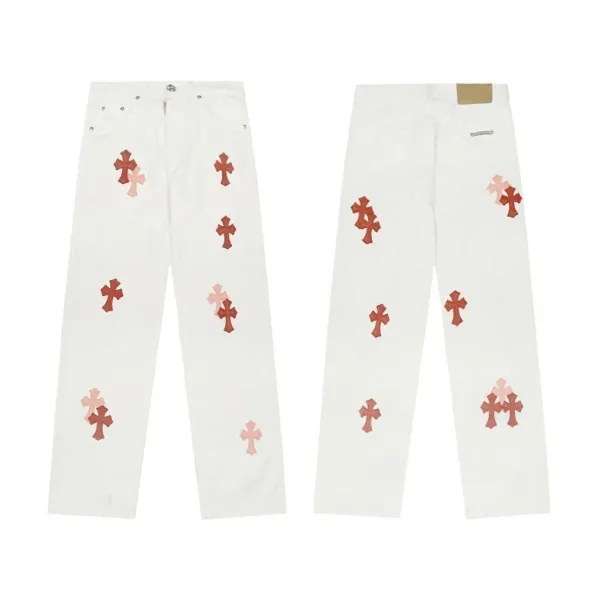 Chrome Hearts Cross-Embroidered White Denim Jeans - 1