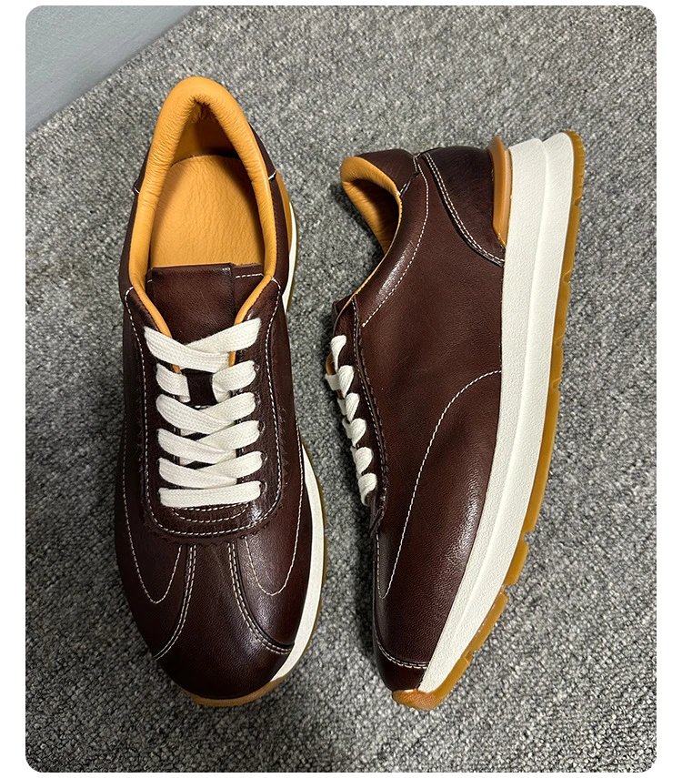 Design Leather Sneaker Brown with Cream Laces and White Sole - 13
