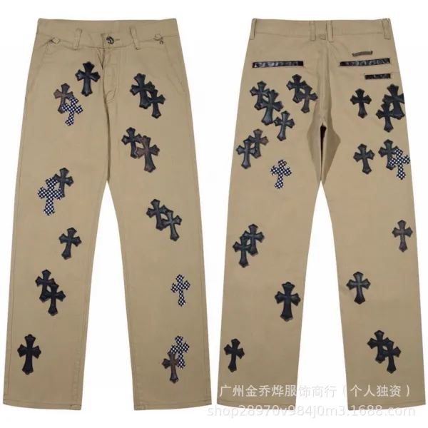 Design Wide-Leg Jeans with Leopard Crosses and Graffiti Print White Jeans - 5