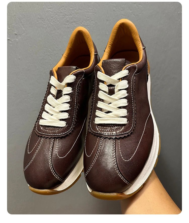 Design Leather Sneaker Brown with Cream Laces and White Sole - 14