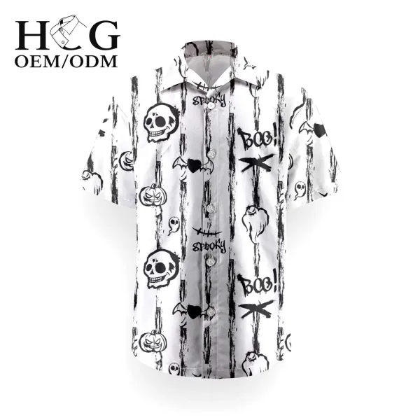 Design HCG Halloween Skull Print Short-Sleeve Button-Up Shirt - 1