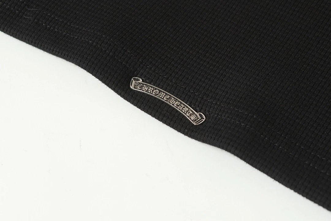 Chrome Hearts Cross Embroidered Black Waffle Knit Henley Long Sleeve Top - 4