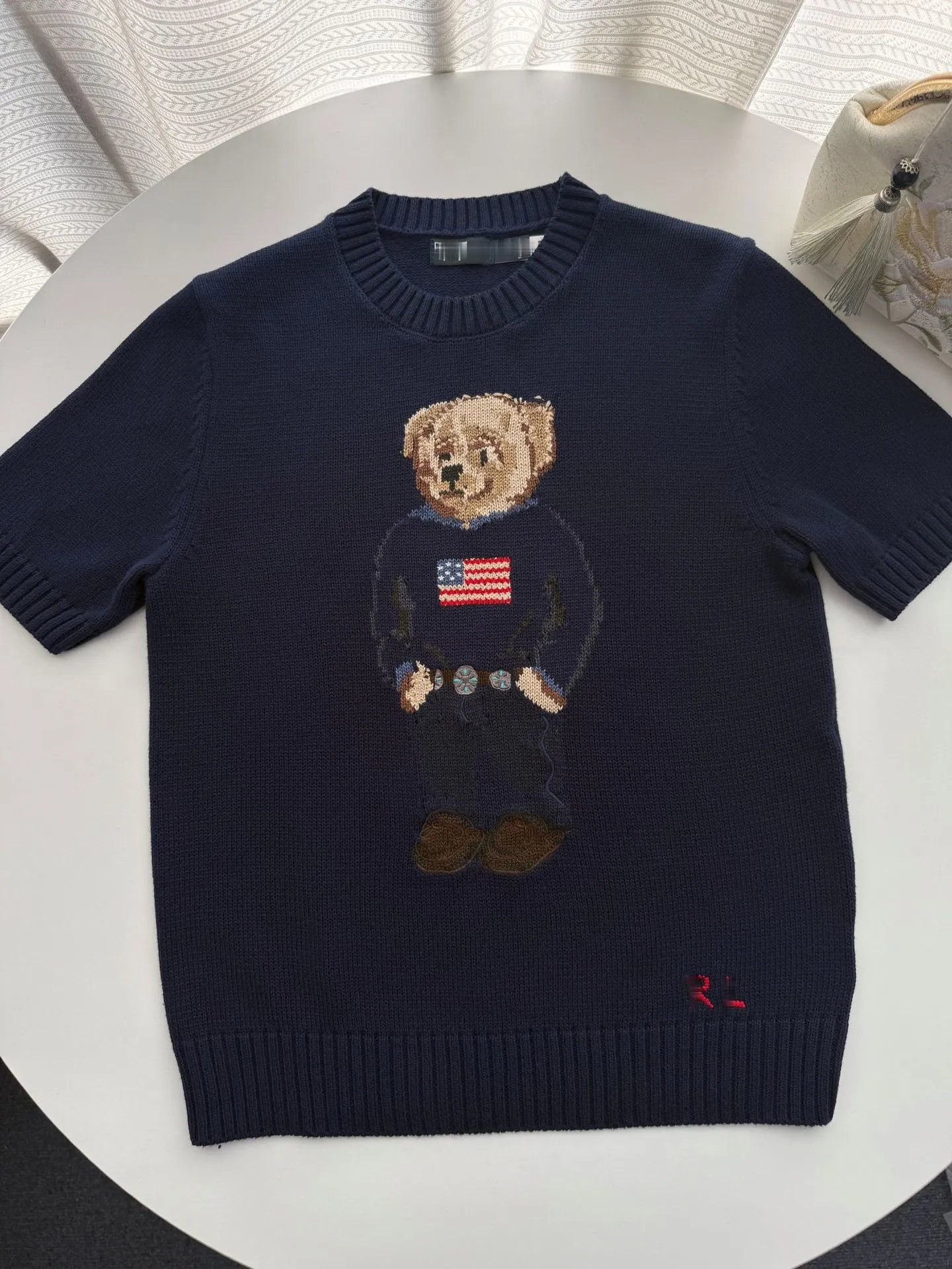 Polo Ralph Lauren Bear Knit Short-Sleeve Sweater Navy - 2