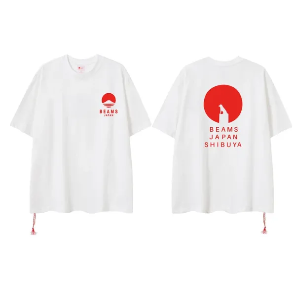 Design BEAMS Japan Shibuya Red Sun Graphic T-Shirt White T-Shirts - 1