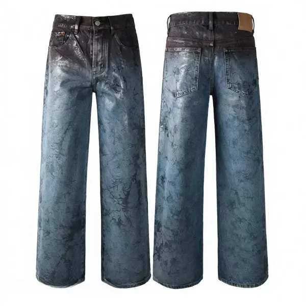 Design Wide-Leg Distressed Tie-Dye Jeans - 1