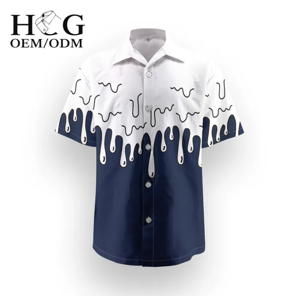 Design H&G Dripping Paint Short-Sleeve Button-Up Shirt Navy / White Shirt - 1