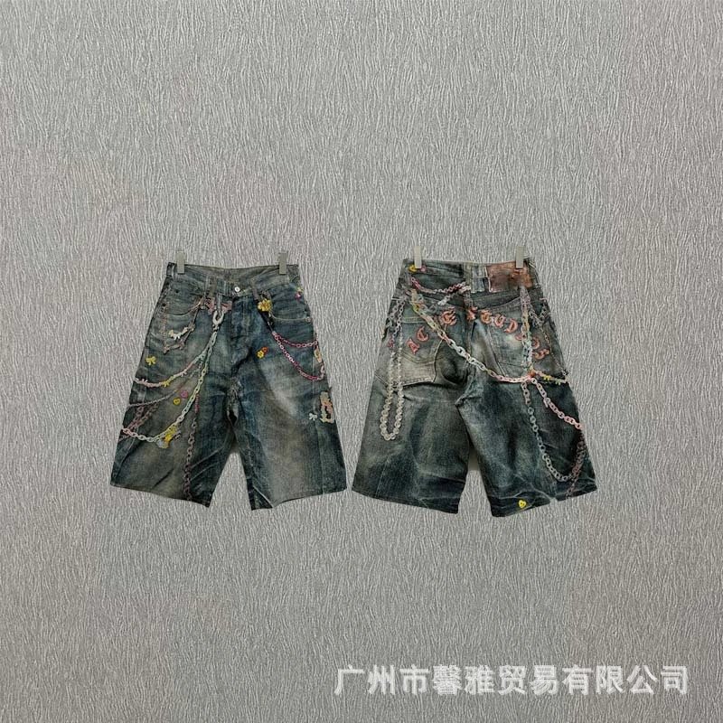 Design Wide-Leg Distressed Jeans with Contrast Pocket Accents Blue - 9