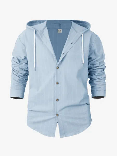 Design Pinstripe Hooded Button-Up Shirt White - 10