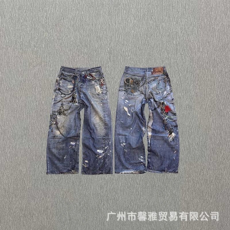 Design Wide-Leg Distressed Jeans with Contrast Pocket Accents Blue - 22