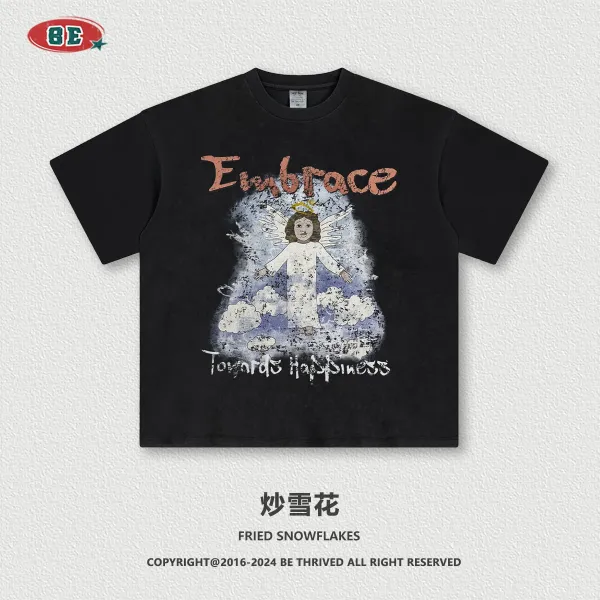 Design BE Fried Snowflakes Embrace Angel Graphic Black T-Shirt T-Shirts - 1