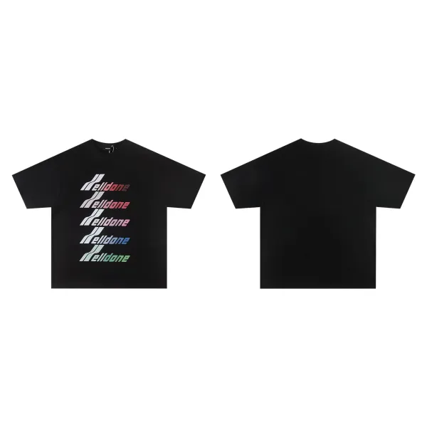 Design Welldone Double Logo Pixelated Print Black T-Shirt T-Shirts - 32