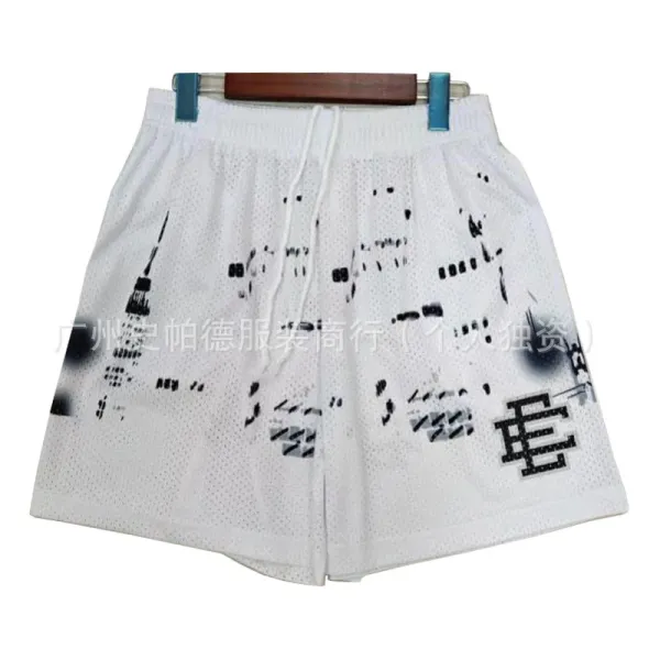 Design Mesh Shorts with Abstract Print White Shorts - 1
