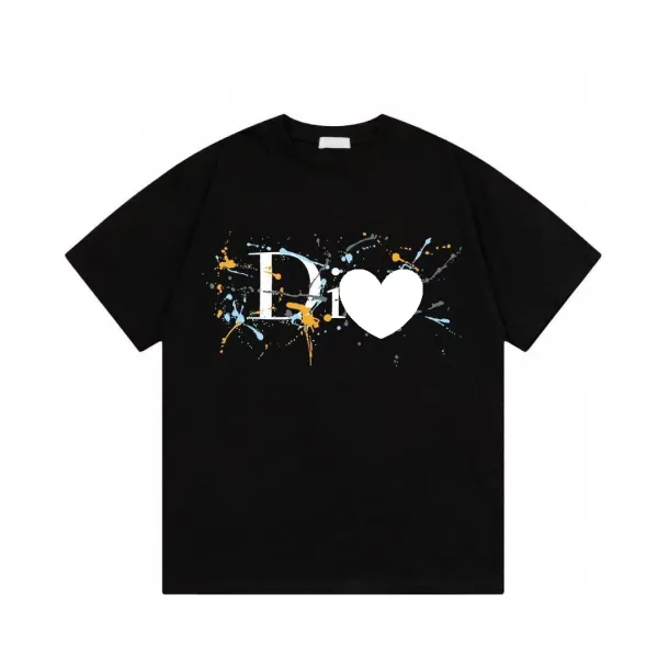 Dior Di Heart Splatter Print Black T-Shirt - 1