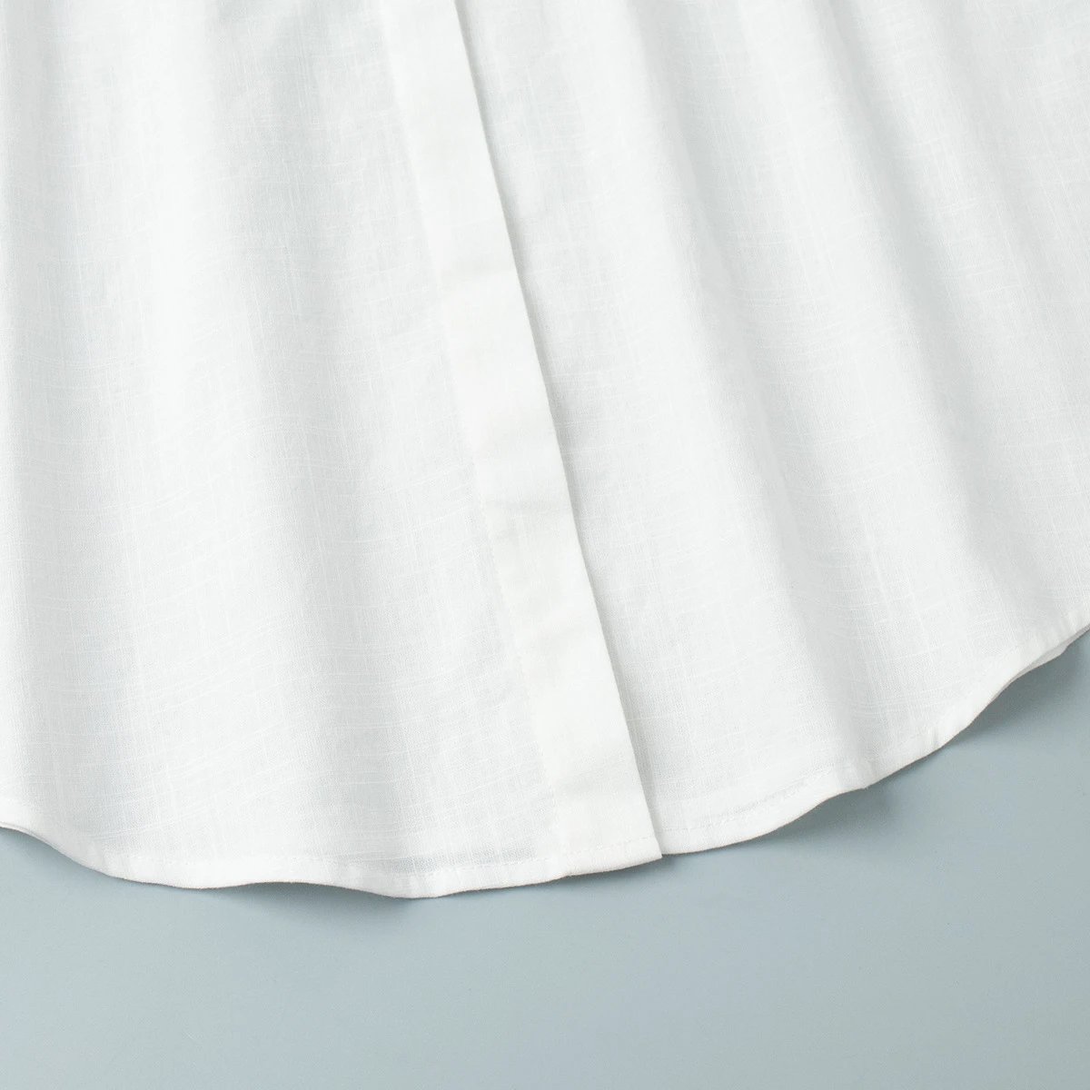 Design Off-White Style Linen Shirt and Ruffled Mini Skirt Set in Cream - 15