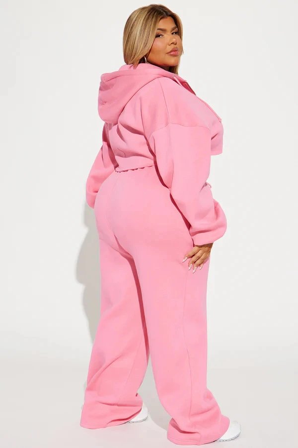Design Cropped Hoodie and Wide-Leg Sweatpants Set in Light Gray - 10