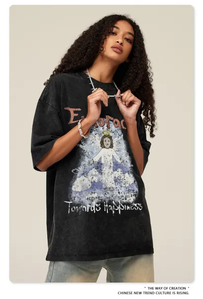 Design BE Fried Snowflakes Embrace Angel Graphic Black T-Shirt T-Shirts - 16