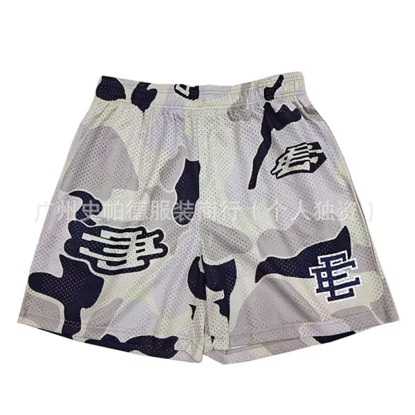 Design Camo Mesh Shorts with Abstract Logos Multicolor Shorts - 1
