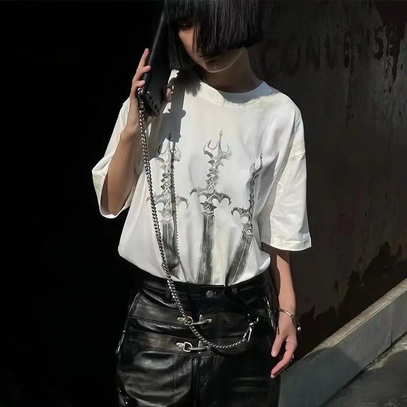 Design Gothic Dragon Sword White T-Shirt - 34