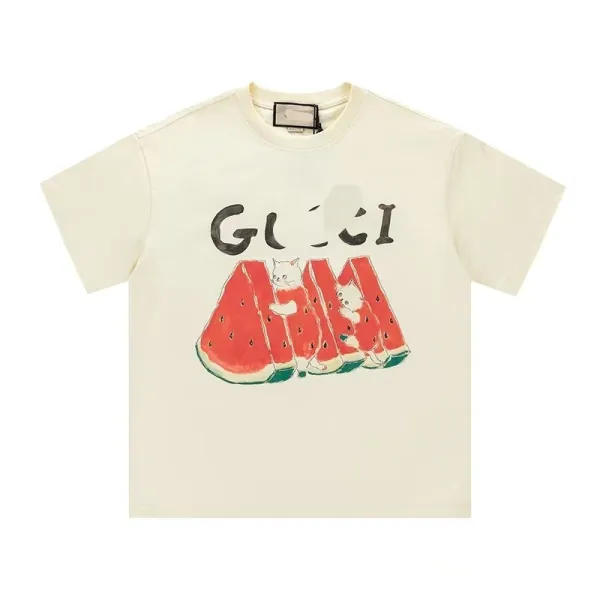 Gucci Watermelon Cat Print Cream T-Shirt - 11