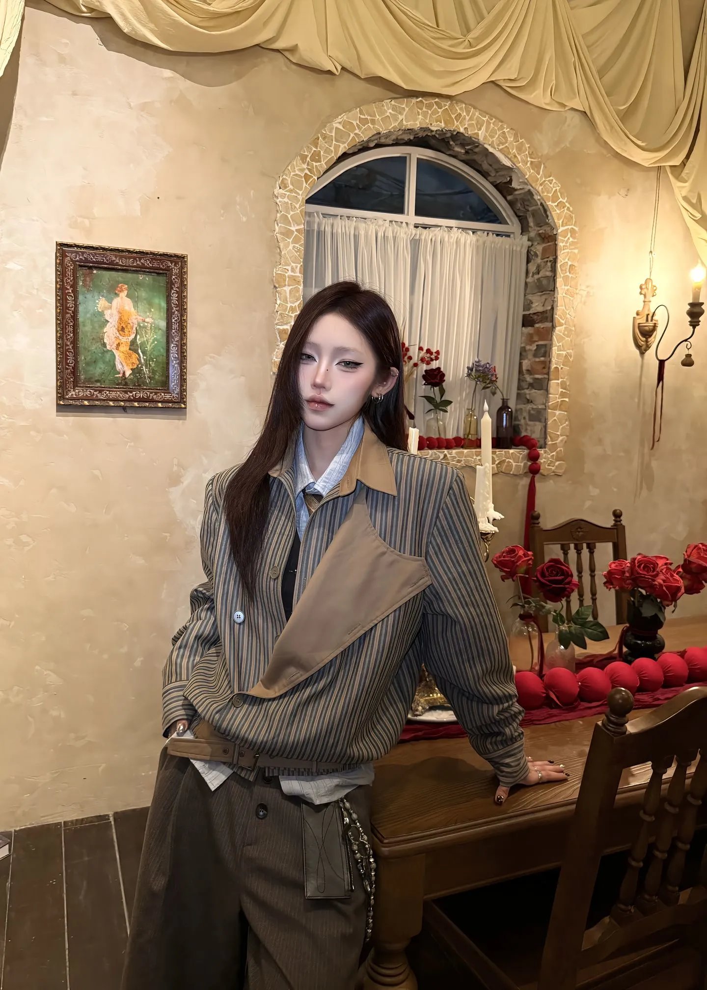 Design Asymmetrical Stripe Jacket in Gray and Black Outerwear.jacket - 10