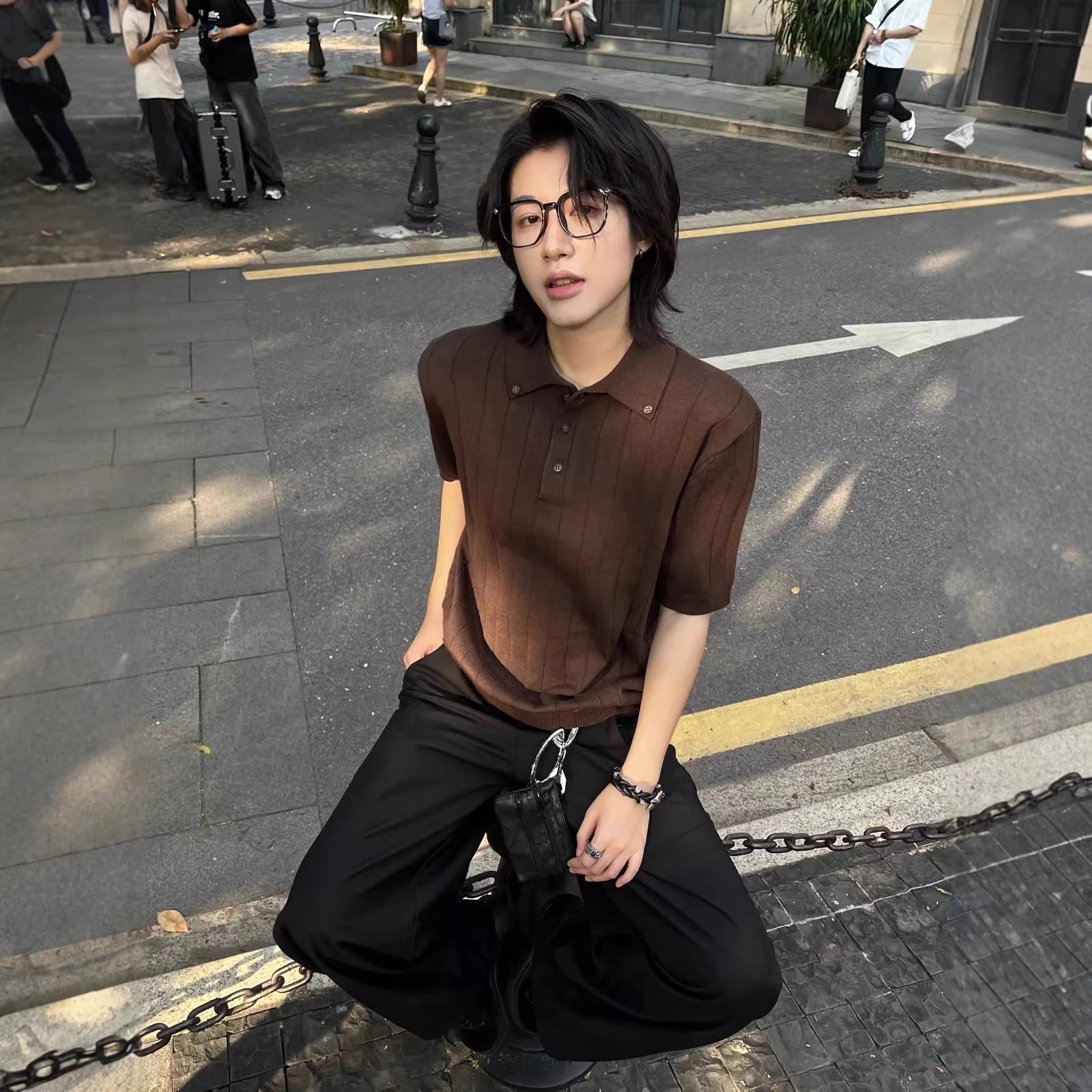 Old Money Style Wrinkle-Resistant Skin-Friendly Australian Wool Blend Ribbed Short Sleeve Cropped Waist-Cinching Versatile Polo Shirt T-Shirt