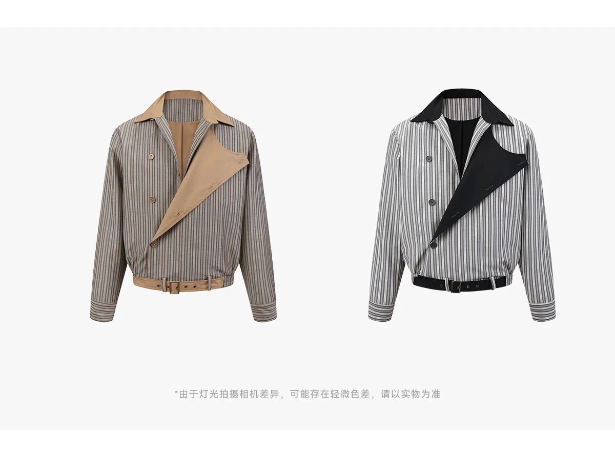Design Asymmetrical Stripe Jacket in Gray and Black Outerwear.jacket - 5