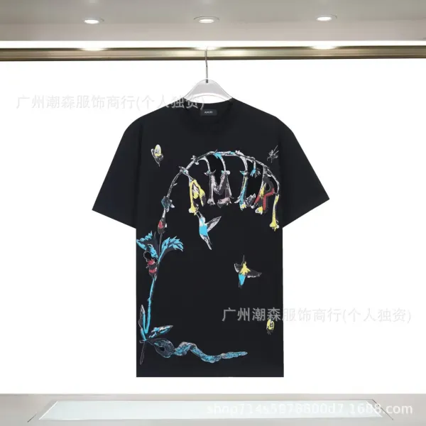 Amiri Floral Hummingbird Print Black T-Shirt - 1