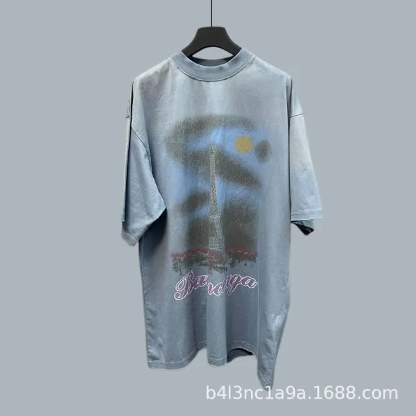 Balenciaga Eiffel Tower Graphic Oversized T-Shirt Gray - 1