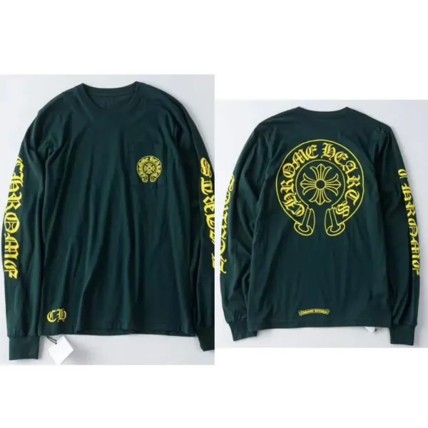Chrome Hearts Long Sleeve T-Shirt Forest Green with Yellow Logo - 1