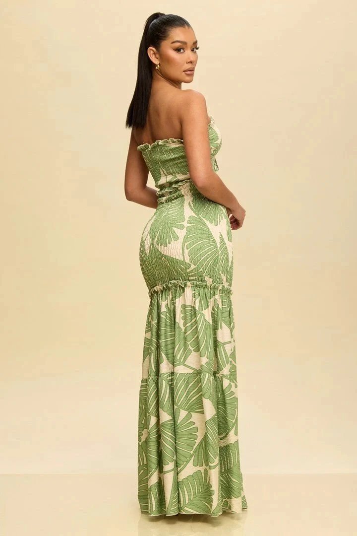 Design Striped Ruched Bustier Maxi Skirt Set Blue and White - 8