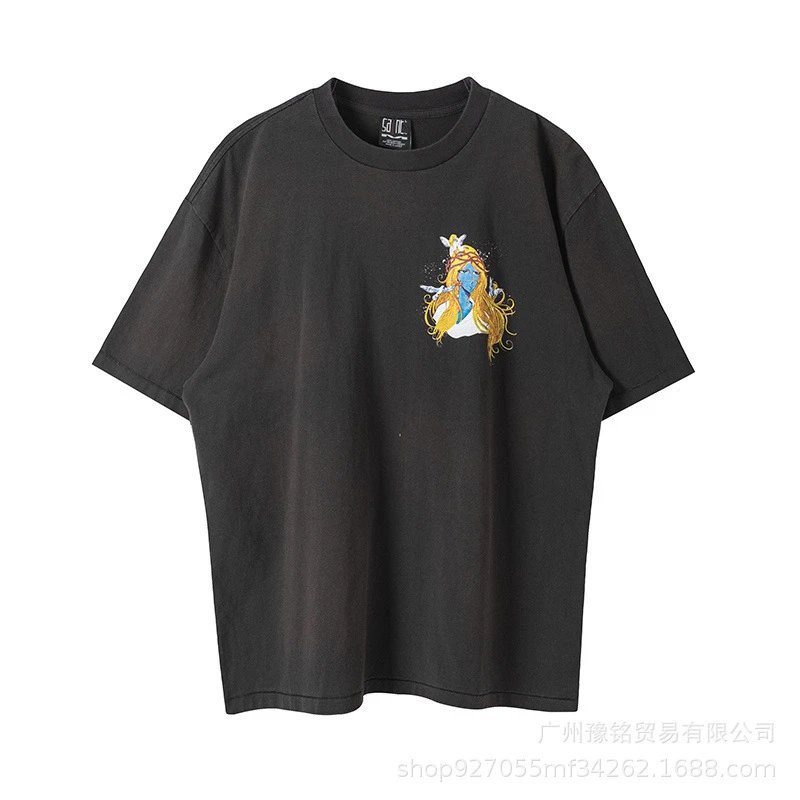 Design Saint Graphic Print Oversized T-Shirt Charcoal - 16