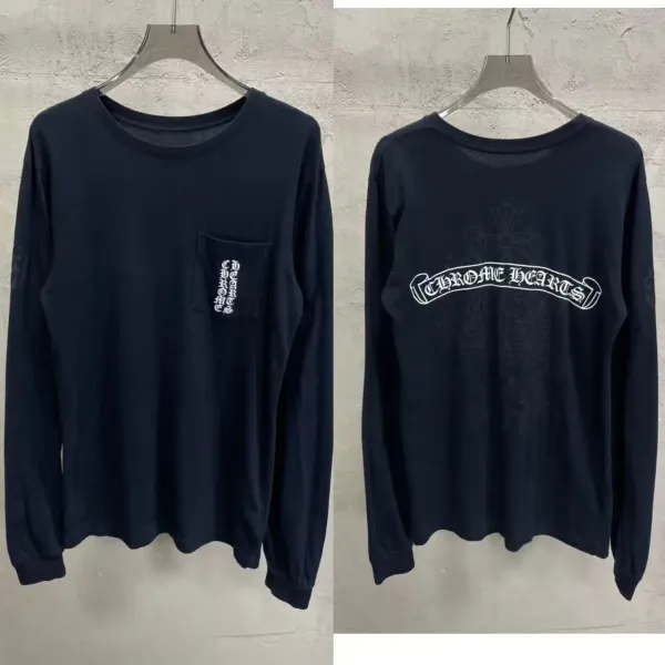 Chrome Hearts Pocket Long Sleeve T-Shirt Navy - 1