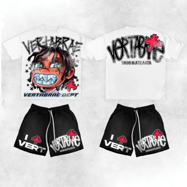 Vertabrate Dept Graphic T-Shirt and Shorts Set White / Black - 1