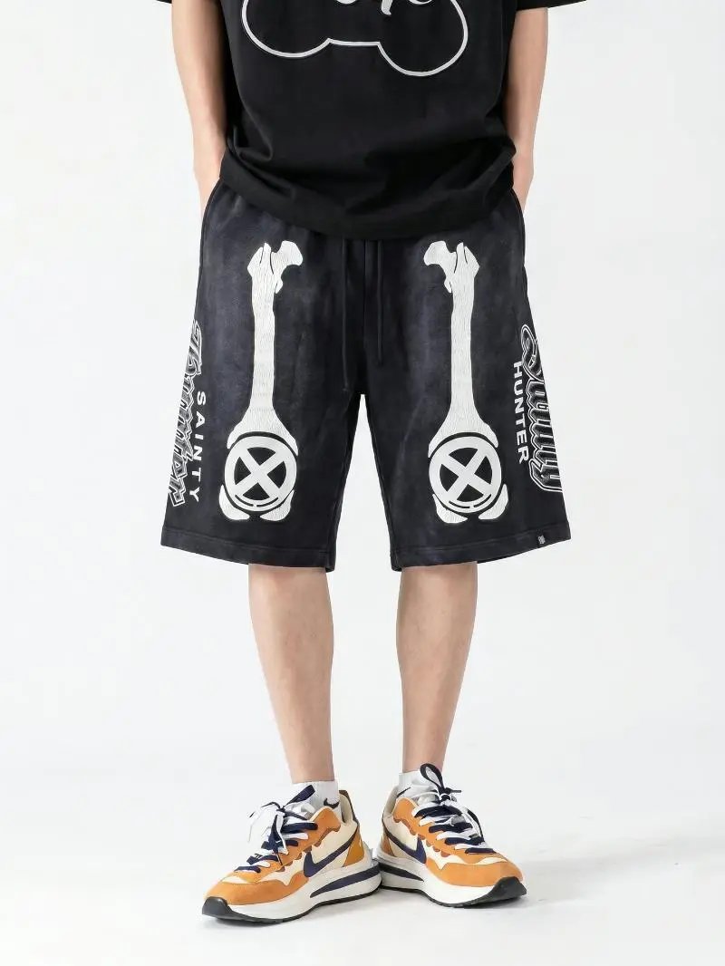 Saint Tears X-Men Inspired Bone Print Sweatshorts Navy Shorts - 11
