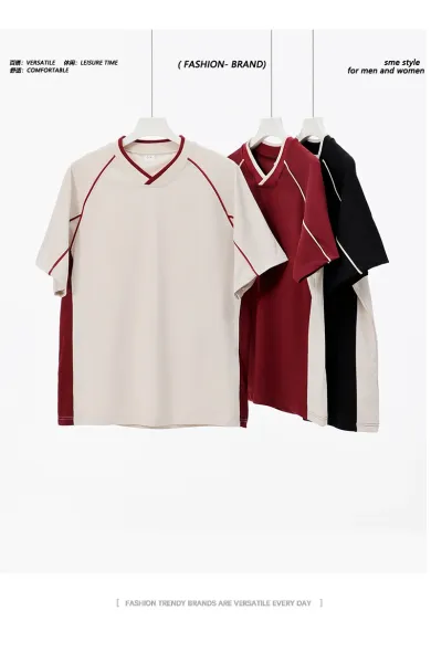 Design V-Neck Contrast Panel Jersey Red / White - 3