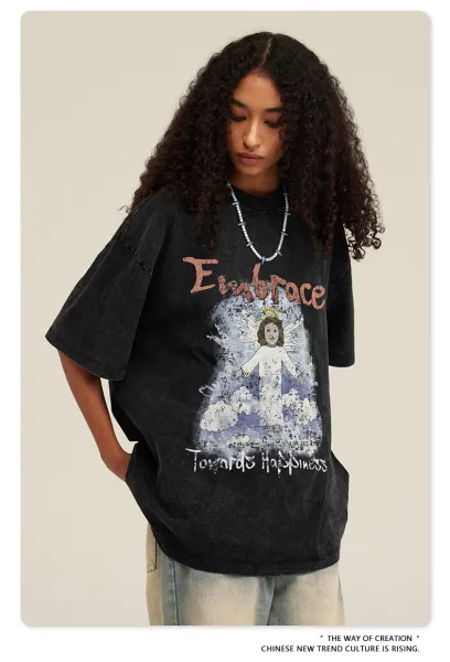 Design BE Fried Snowflakes Embrace Angel Graphic Black T-Shirt T-Shirts - 20