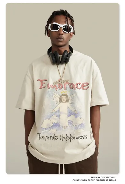 Design BE Fried Snowflakes Embrace Angel Graphic Black T-Shirt T-Shirts - 25