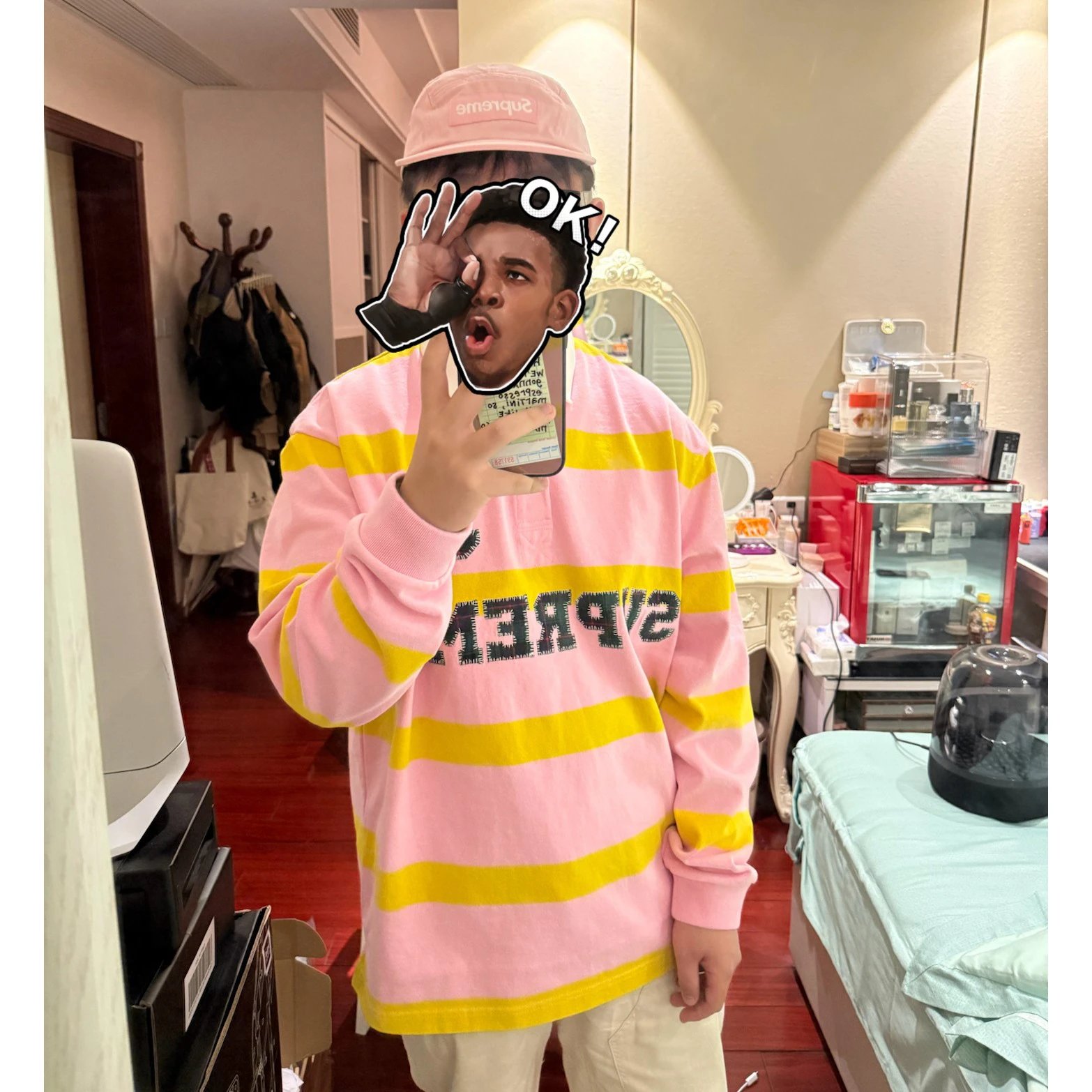 Supreme Striped Rugby Polo Pink Yellow Polo Shirt - 7