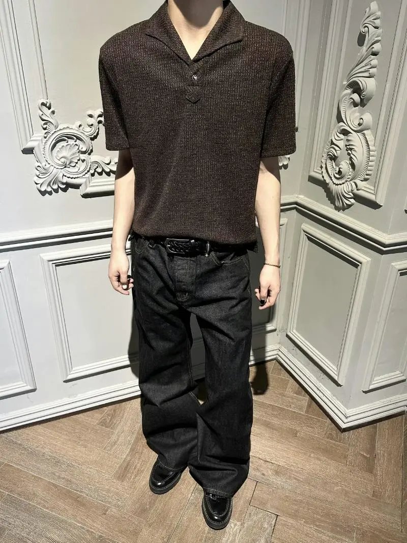 Design Textured Polo Shirt Brown Tops Polo - 4
