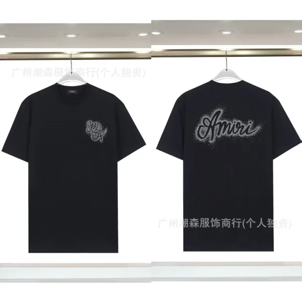 Amiri Crystal Logo Embroidered Black T-Shirt - 1