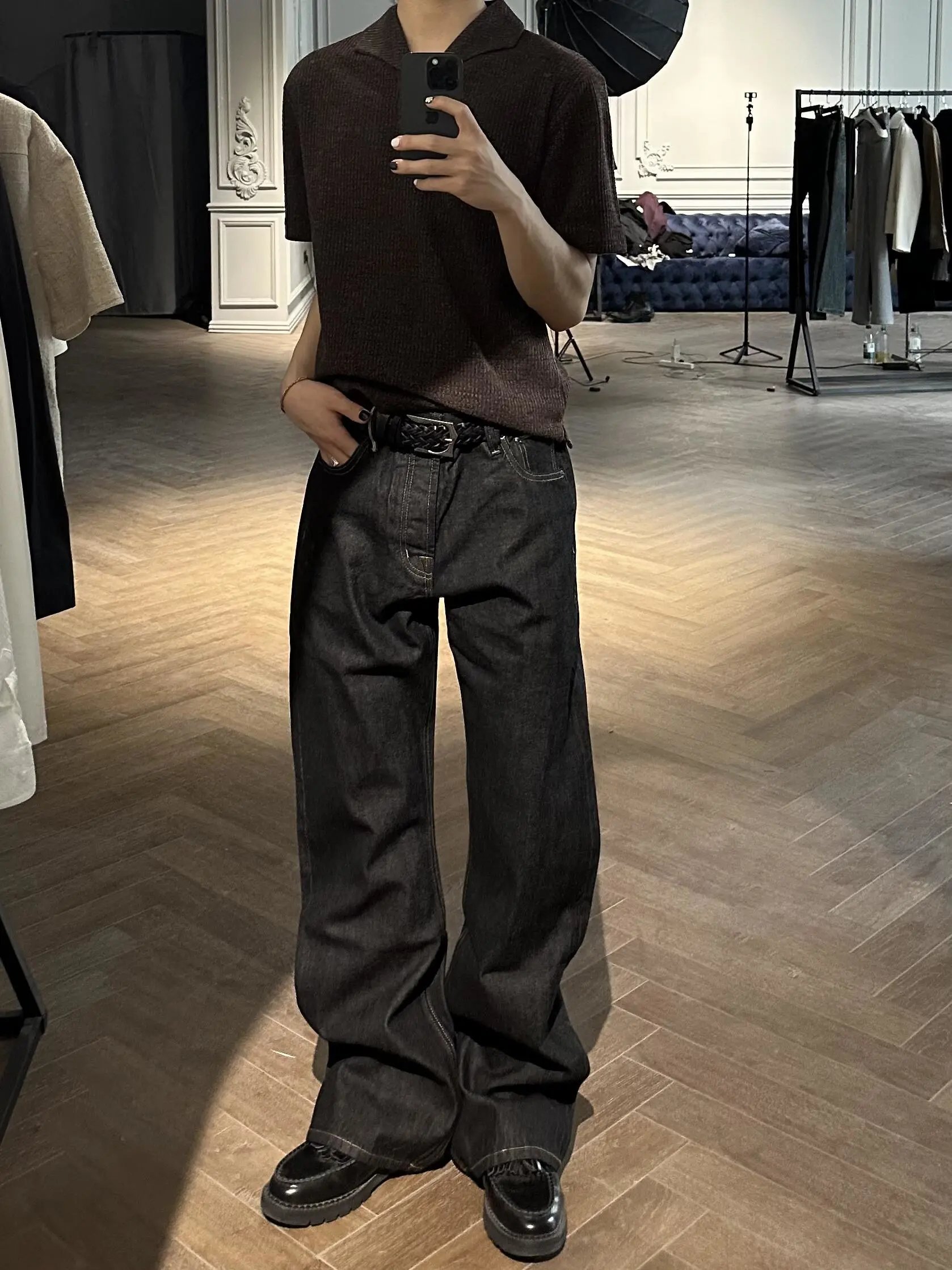 Design Textured Polo Shirt Brown Tops Polo - 9