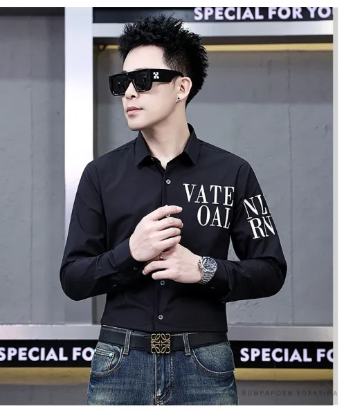 Design Graphic Print Long Sleeve Shirt Black - 11