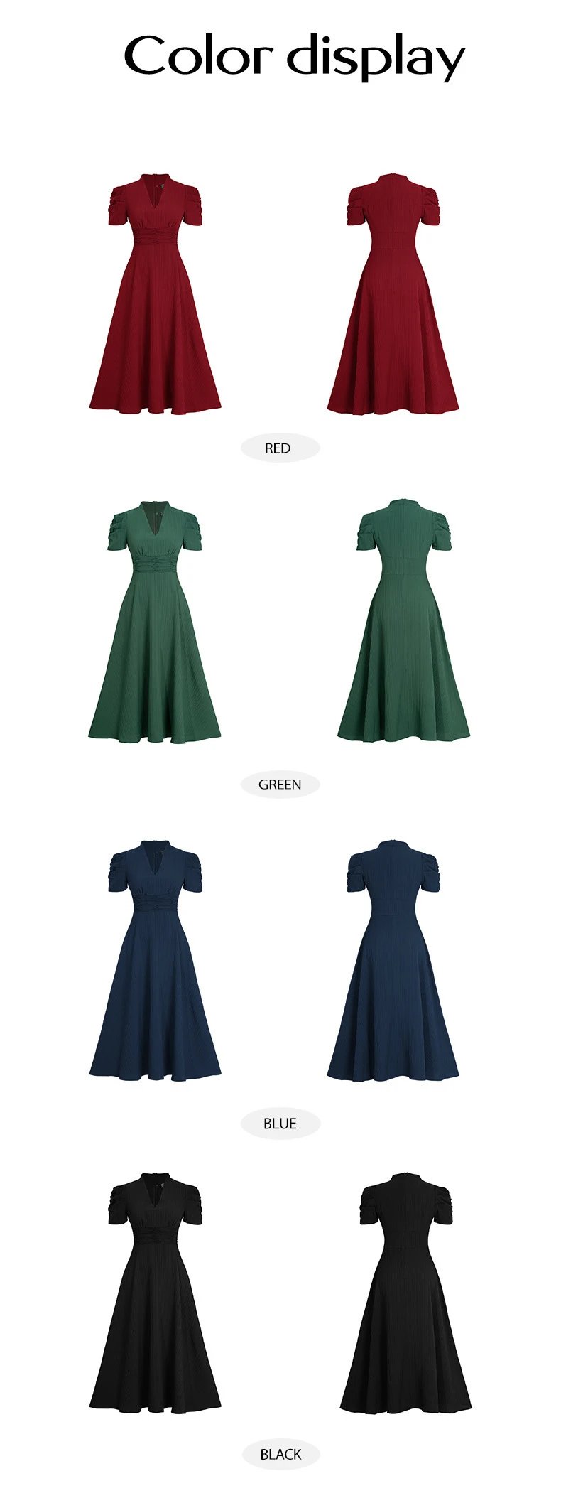 Design A-Line V-Neck Puff Sleeve Midi Dress in Light Blue - 50